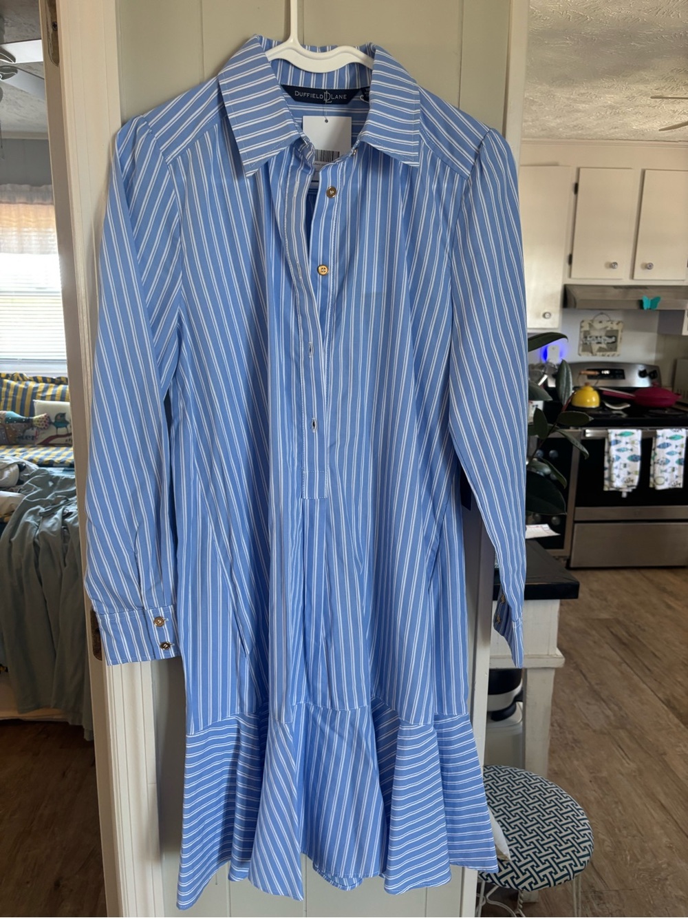 Duffield Lane Blue and White Striped Button-Front Shirt Dress